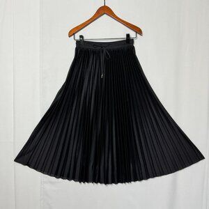 MARELLA Black Plisse Knife Pleat Elastic Waist Drawstring Tie Midi Skirt Small